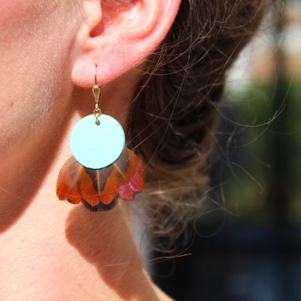 Boucle d'oreille cuir turquoise