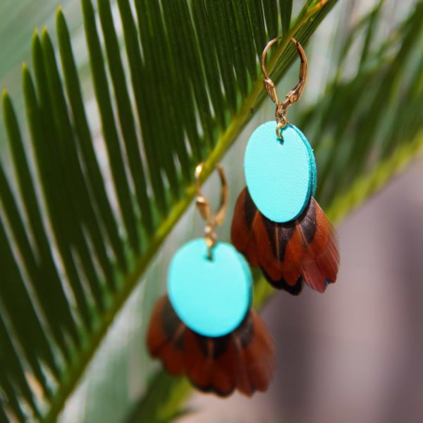 Boucle d'oreille cuir turquoise