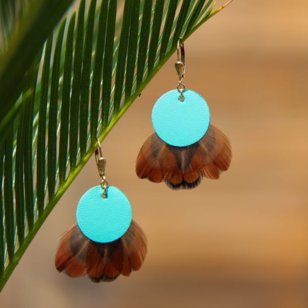 Boucle d'oreille cuir turquoise