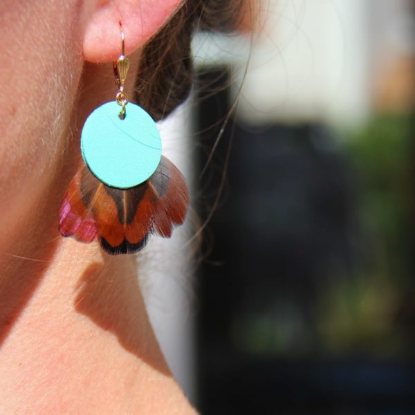 Boucle d'oreille cuir turquoise